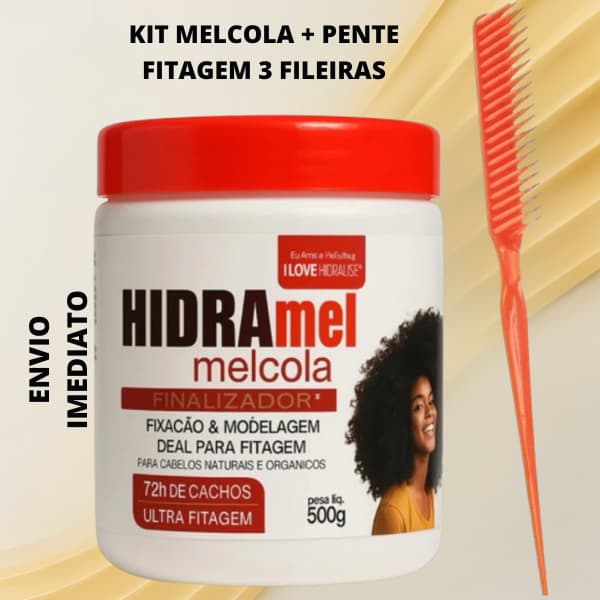 Kit Definição Perfeita: Geleia Fixadora Mel e Cola 500g + Pente de Fitagem Exclusivo Cachos Crespos