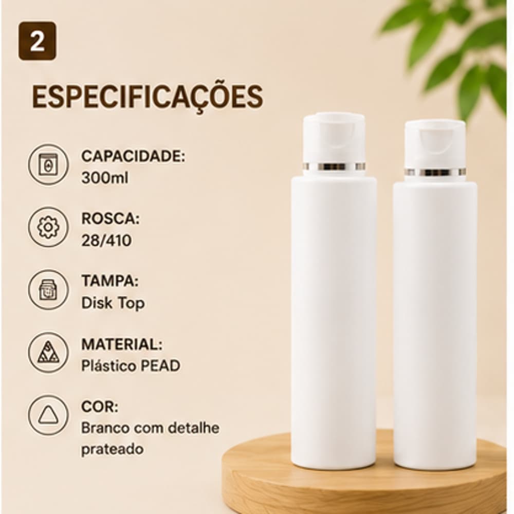 Kit 100 Frascos Branco 500ml Tampa DiskTop Rosca 28/410 Shampo, Condicionador