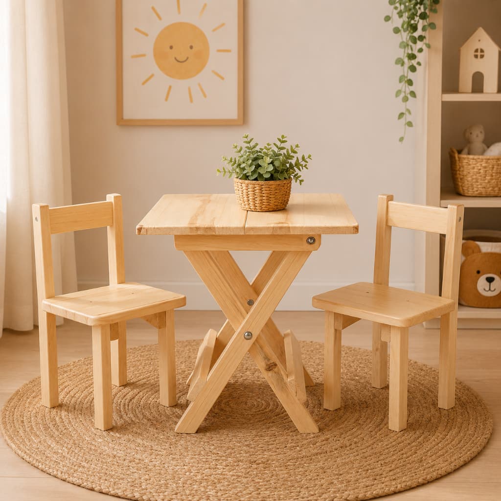 Conjunto Mesinha com 2 Cadeiras Infantil Madeira Quarto Mesa Ajustável