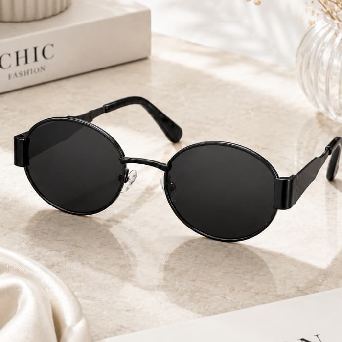 Óculos de Sol Unissex Estilo Designer Metal Preto e Dourado Uv400 Elegante