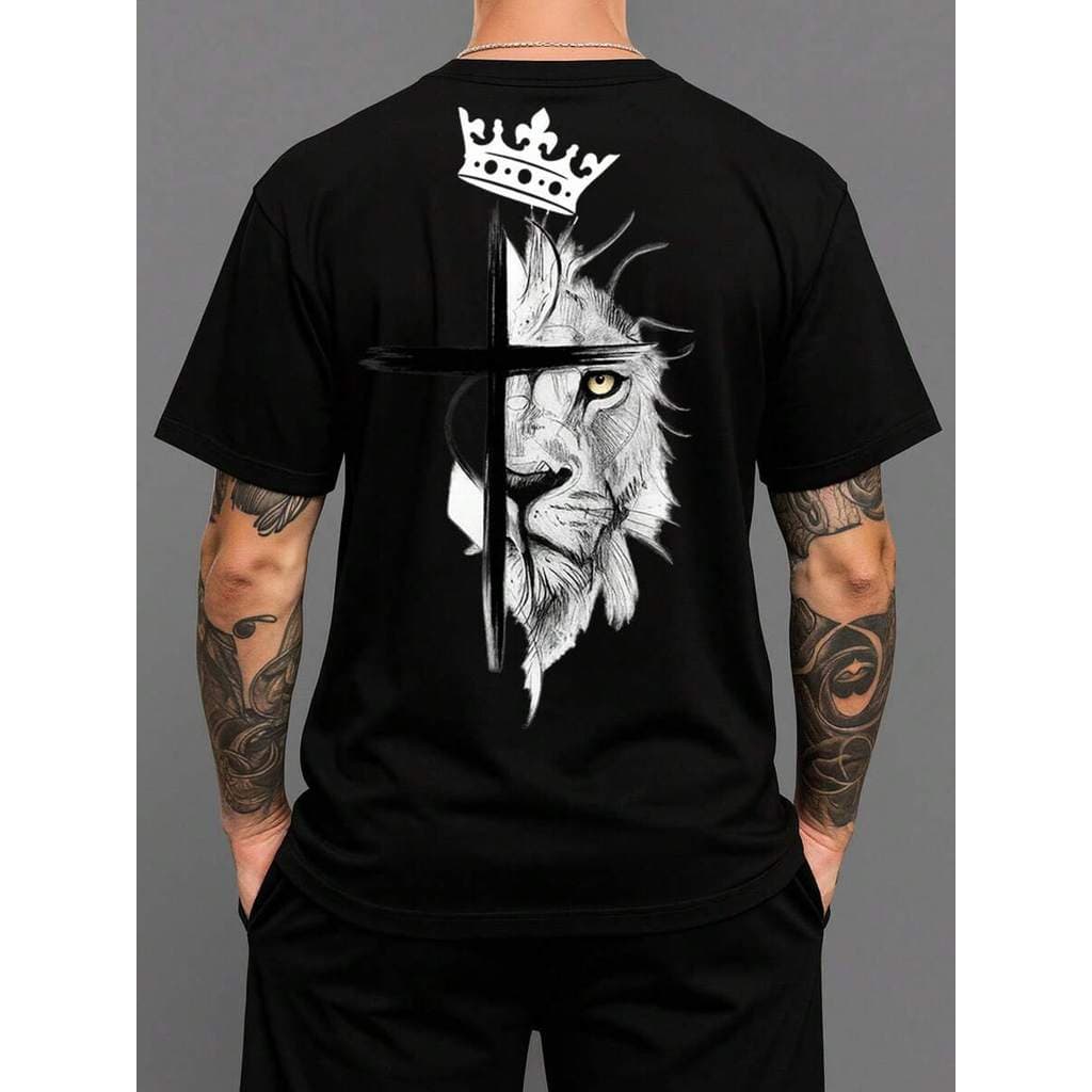 Camiseta Masculina Gola Redonda Camisa 100% Algodão Blusa Fio 30.1 Camisa Confortável Estampa Religiosa Camisa Descolada