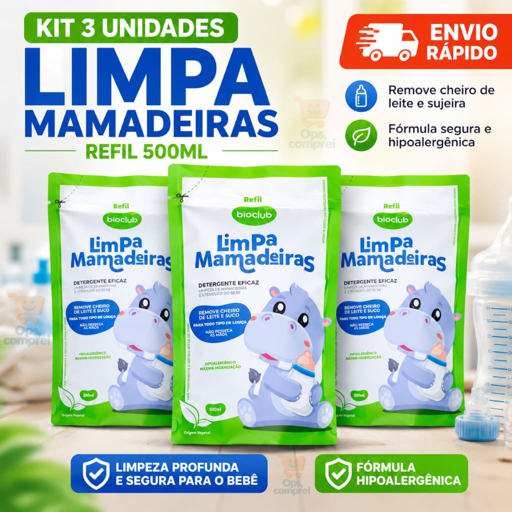 Kit 3 Refil Detergente 500ml Mamadeira Tudo Limpinho desengordurante Cozinha