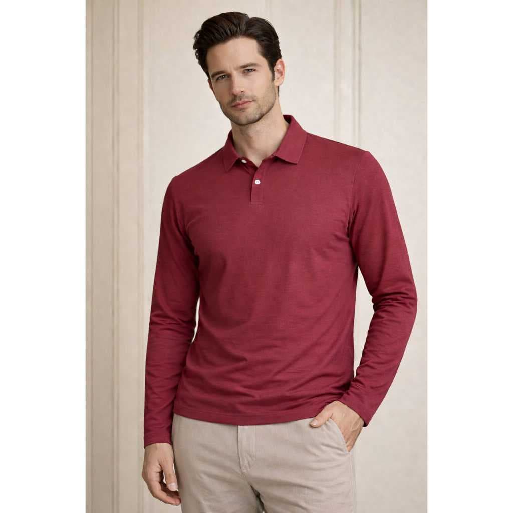 CAMISETA MASCULINA GOLA POLO MANGA LONGA LISA BÁSICA E VERSATIL