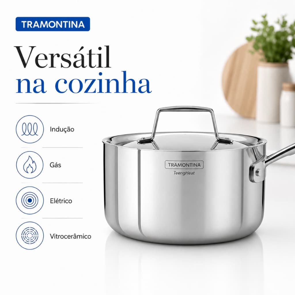 Caçarola Inox Tramontina Grano 20cm 3,1L Corpo Triplo Indução Lava-Louças