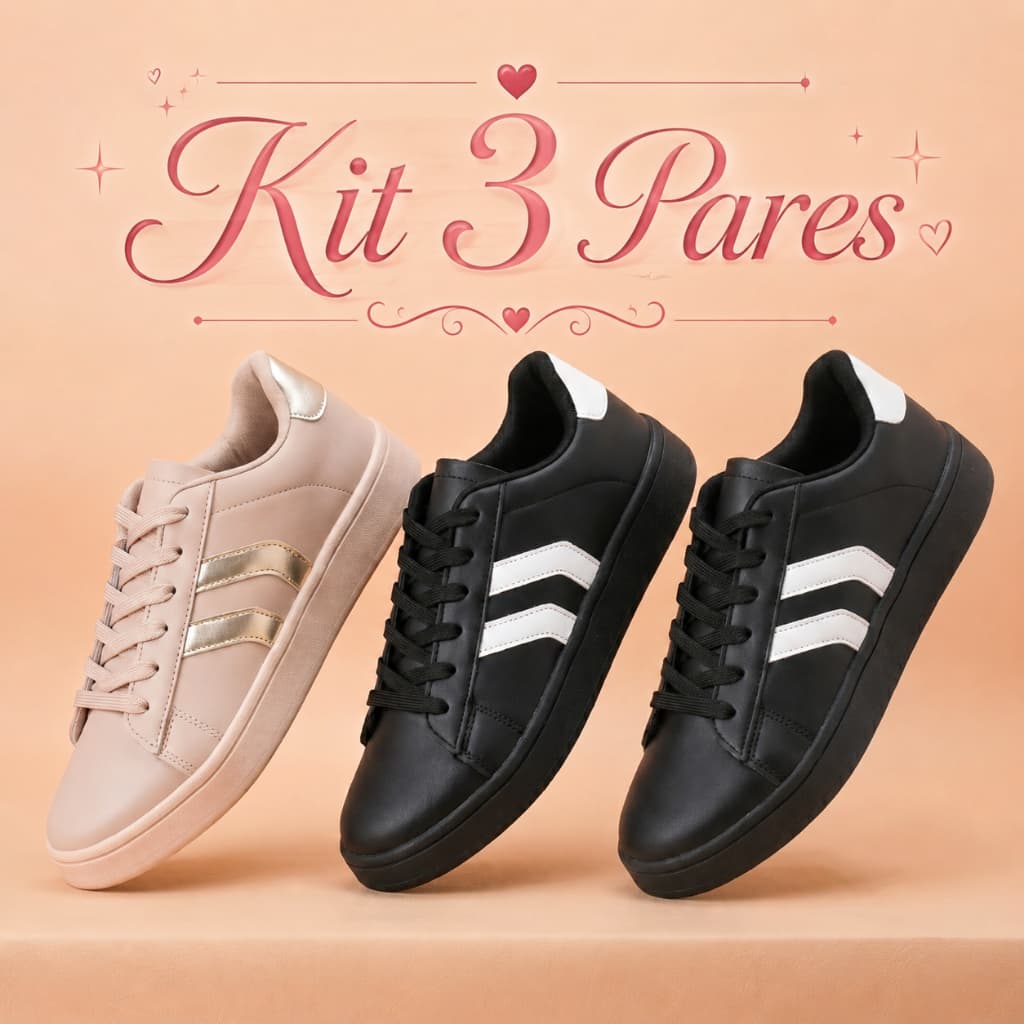 Combo 3 Pares Tênis Feminino Casual Urbano Moda Confortável Trabalho Passeio