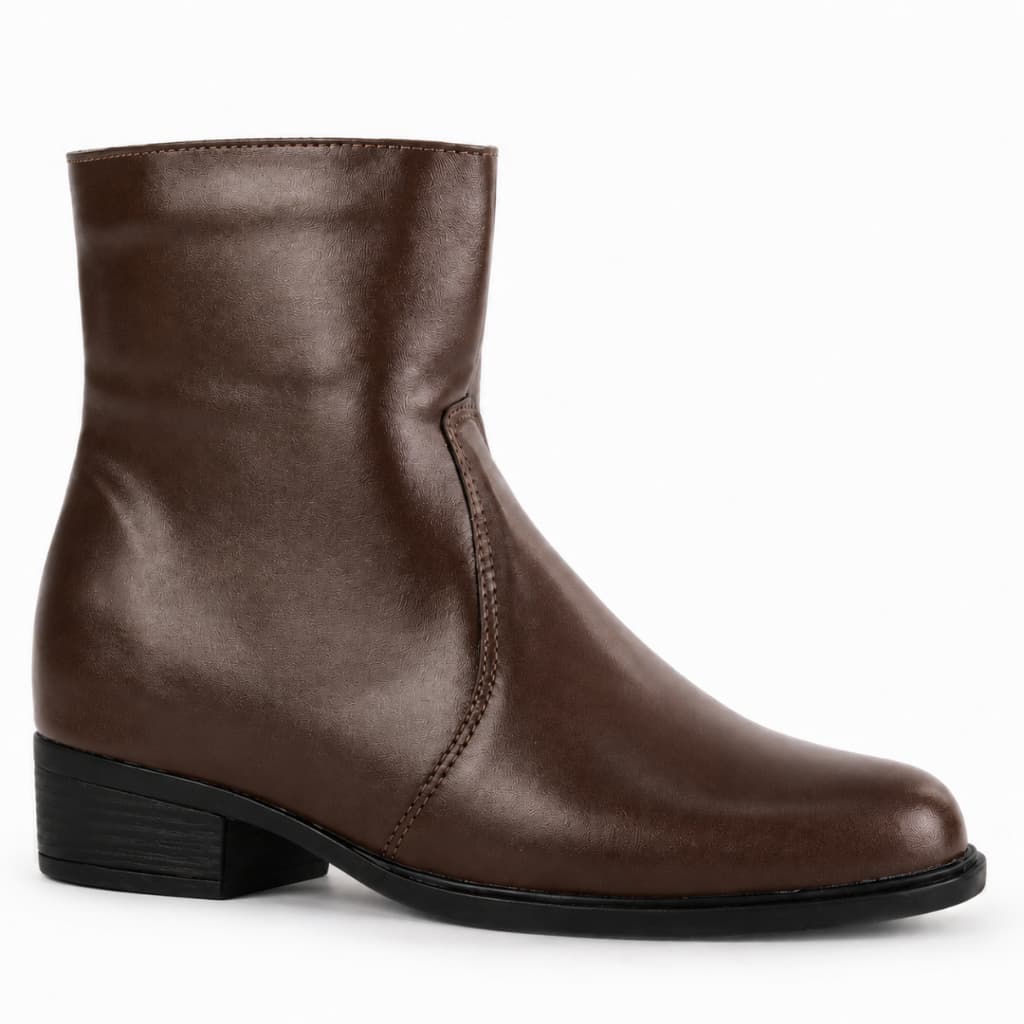 Bota feminina Cano Curto com Zíper e Salto Baixo Casual Confortável Clássico Elegante