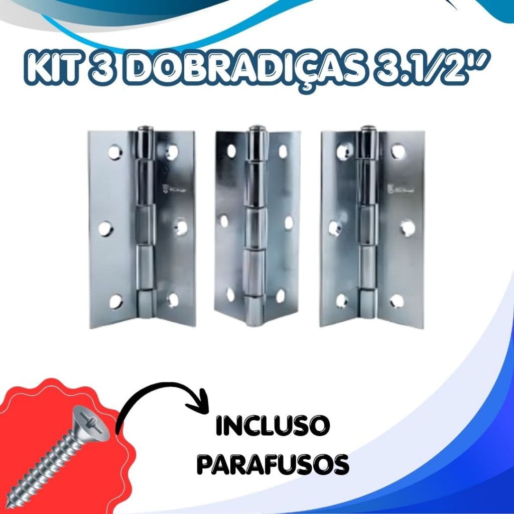 Kit 3 Dobradiça Para Porta 3.1/2 Schild Com Parafusos Reforçada