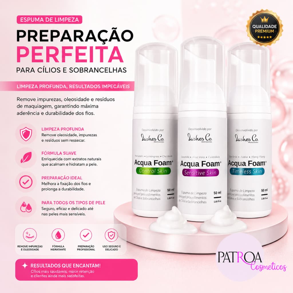 Espuma De Limpeza Pré Procedimento De Cílios Acqua Foam 50m