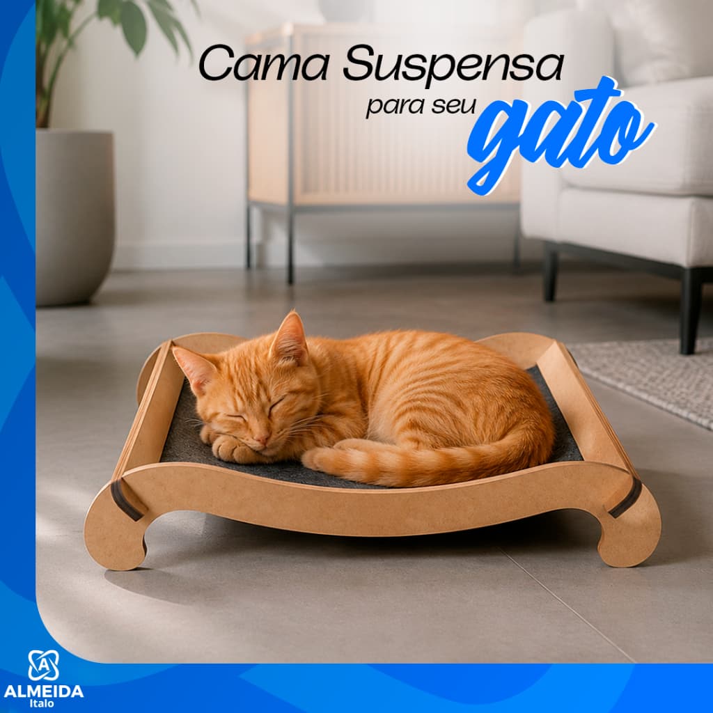 Cama Suspensa Pet Carpete Gato Cachorro Pequeno MDF Conforto 10kg Montada