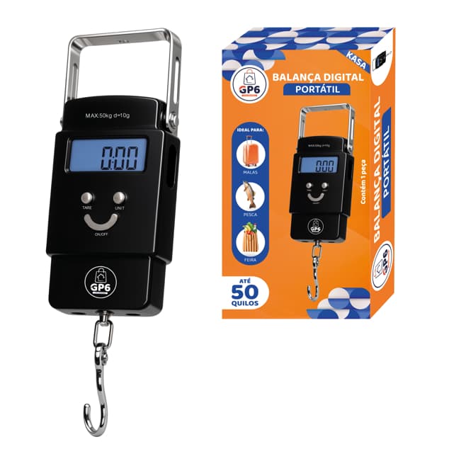 Balança Digital Portátil De Mão Gancho Até 50kg Para Malas Pesca E Feira GP6 Kasa GP2214
