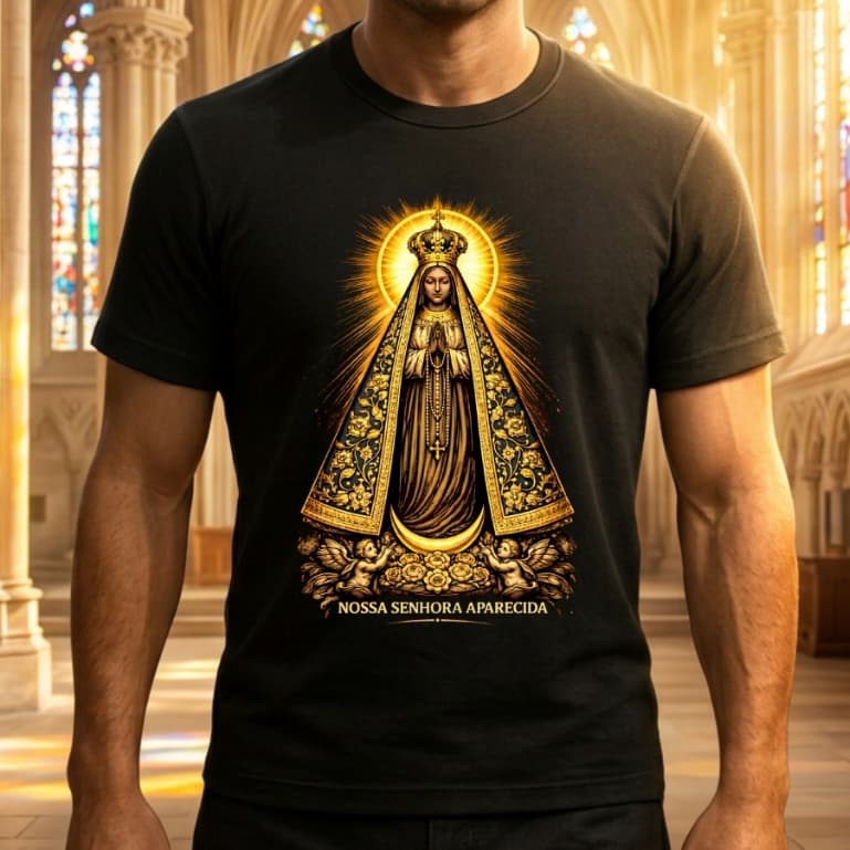 Camisa Religiosa Nossa Senhora Aparecida Fé Católica Presente Devocional 100%Algodão