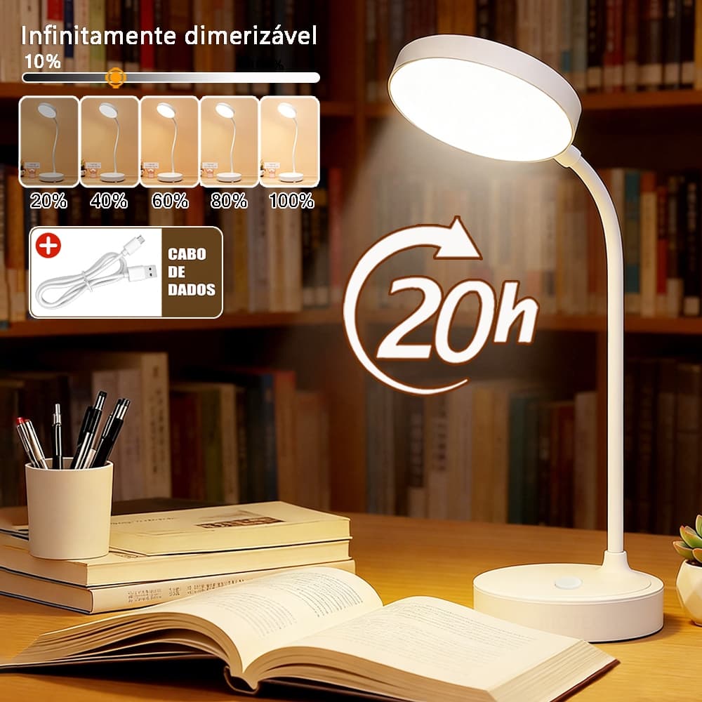 Luminária De Mesa Recarregável Com Proteção Ocular Três Níveis De Intensidade De Luz E Controle Inteligente Por Toque
