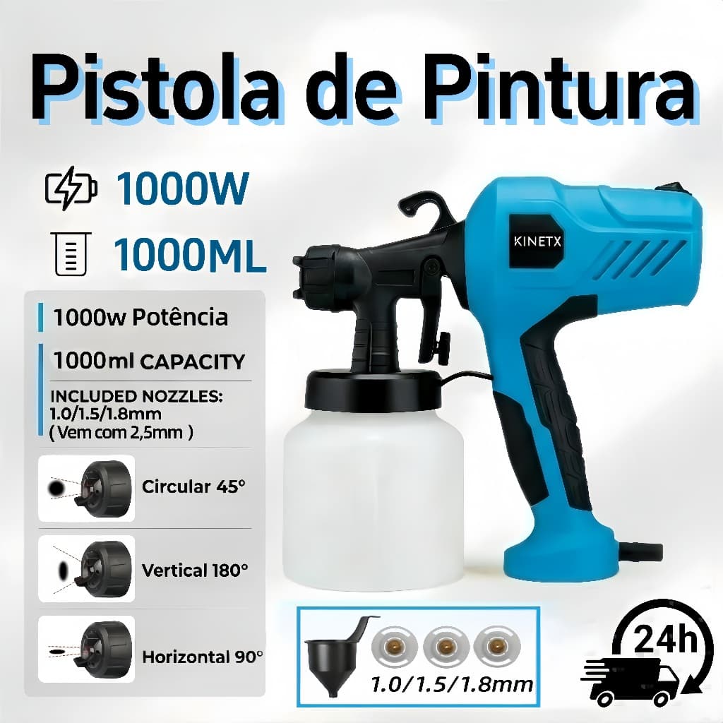 Pistola Elétrica Para Pintura 1000W 1000ml Pulverizadora De Tinta Com 4 Bicos De Metal 220V
