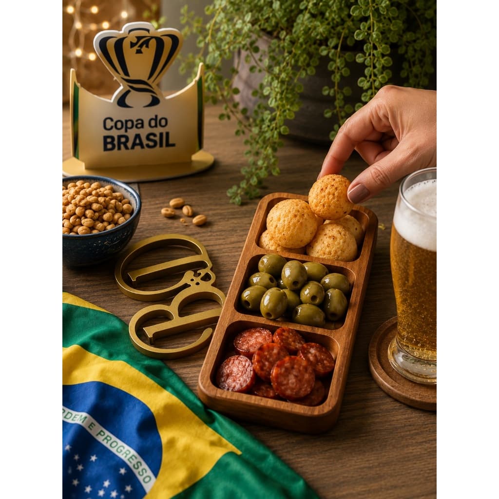 Gamela Petisqueira Retangular 3 Divisões em Madeira Maciça 32x12 cm Tábua Petisqueira Gourmet