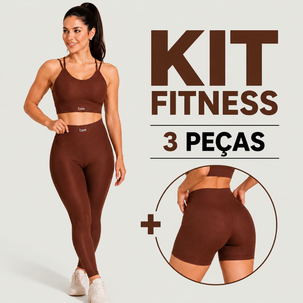 Kit 3 Peças Fitness Feminina Modeladora Legging Short e Top Bojo Cintura Alta Zero Transparência Premium