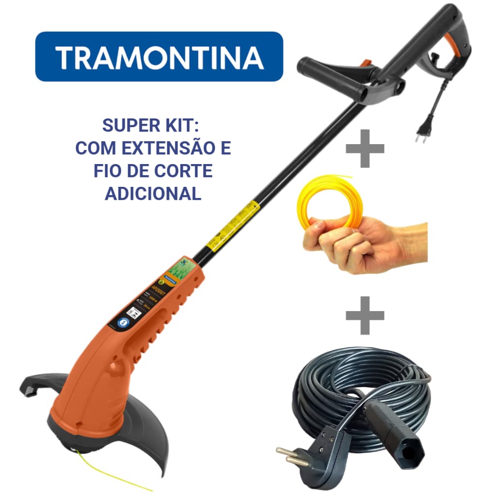 Aparador de Grama Tramontina Elétrico Forte 1500W 220V Cortador Roçadeira Com Extensão Grossa e Nylon