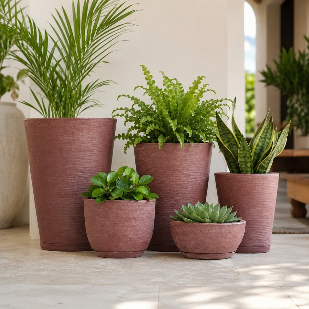 Kit 5 Vasos para Plantas Grande em Polietileno com Pratos | Cachepot Decorativo para Sala, Jardim e Varanda