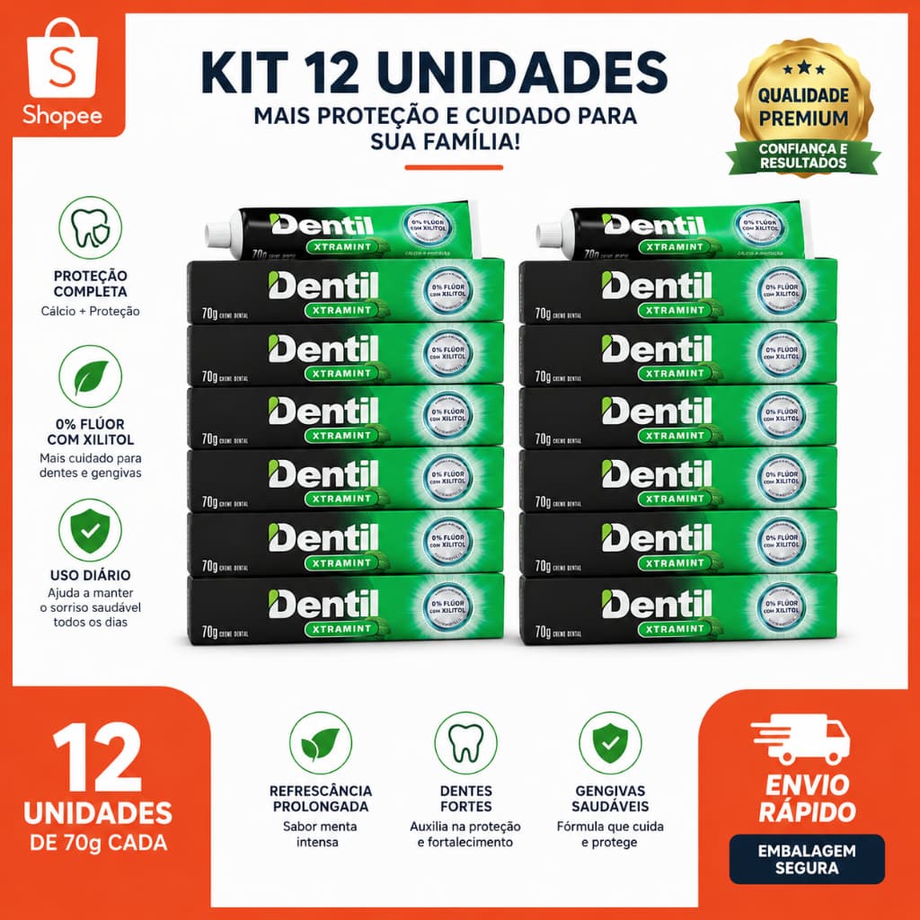 12 UN Creme Dental dentil Pasta de dente XTRAMINT Com Xilitol 0% Flúor Hálito Fresco 70g