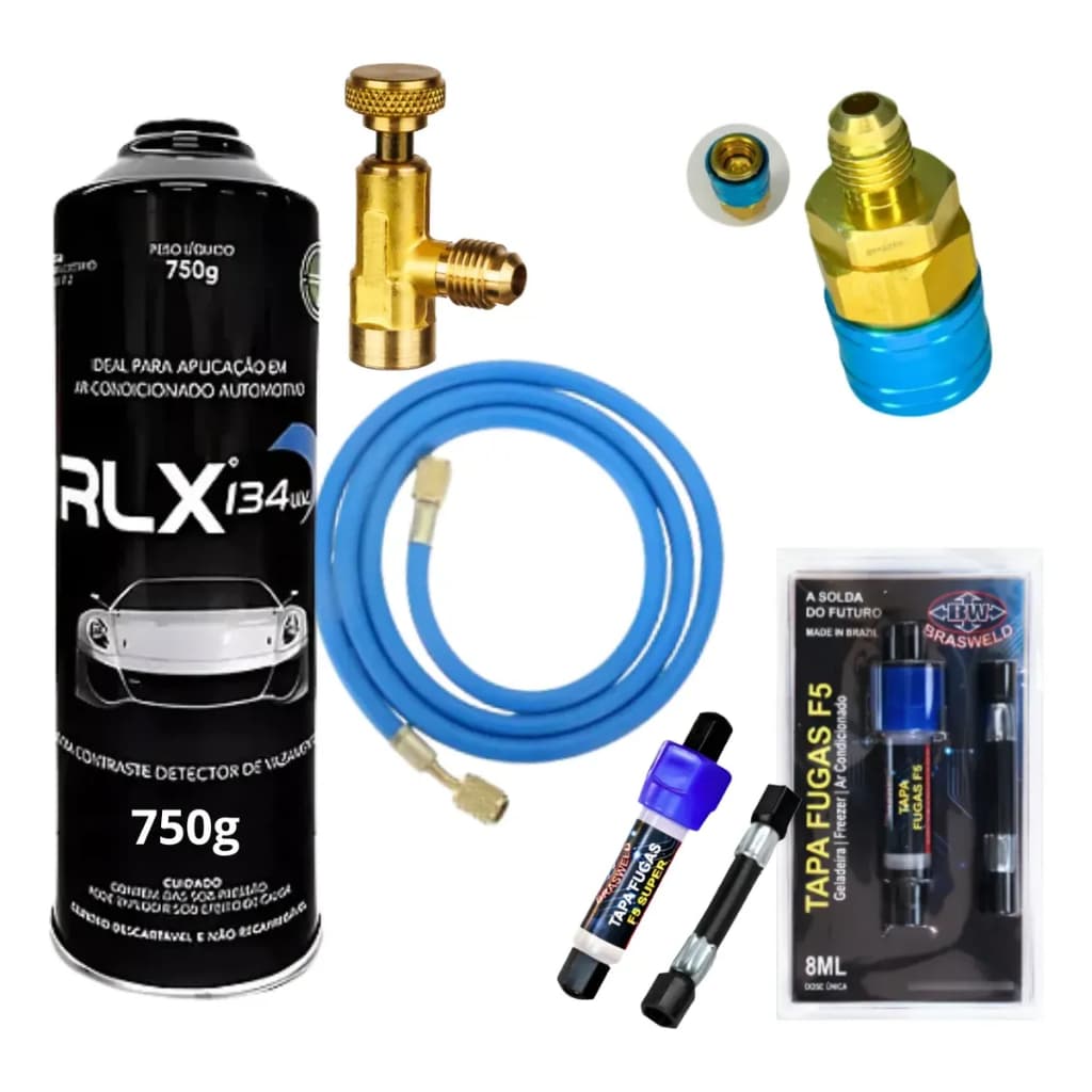 Kit Aplicador para Recarga de Ar Condicionado Automotivo com Selante Tapa Fugas Anti Vazamento