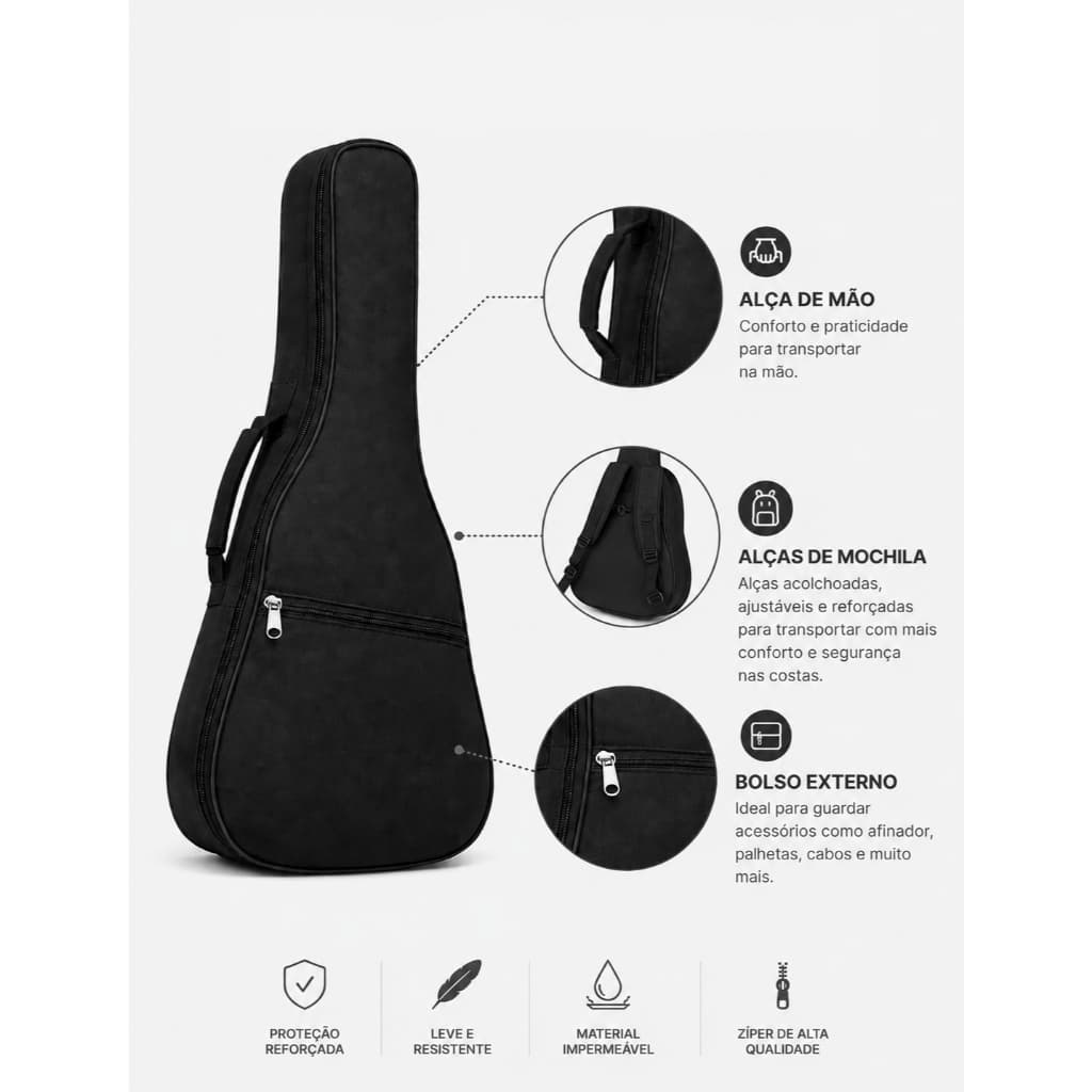 Capa Bag Simples P/ Cavaco Cavaquinho Ukulele Com Alça
