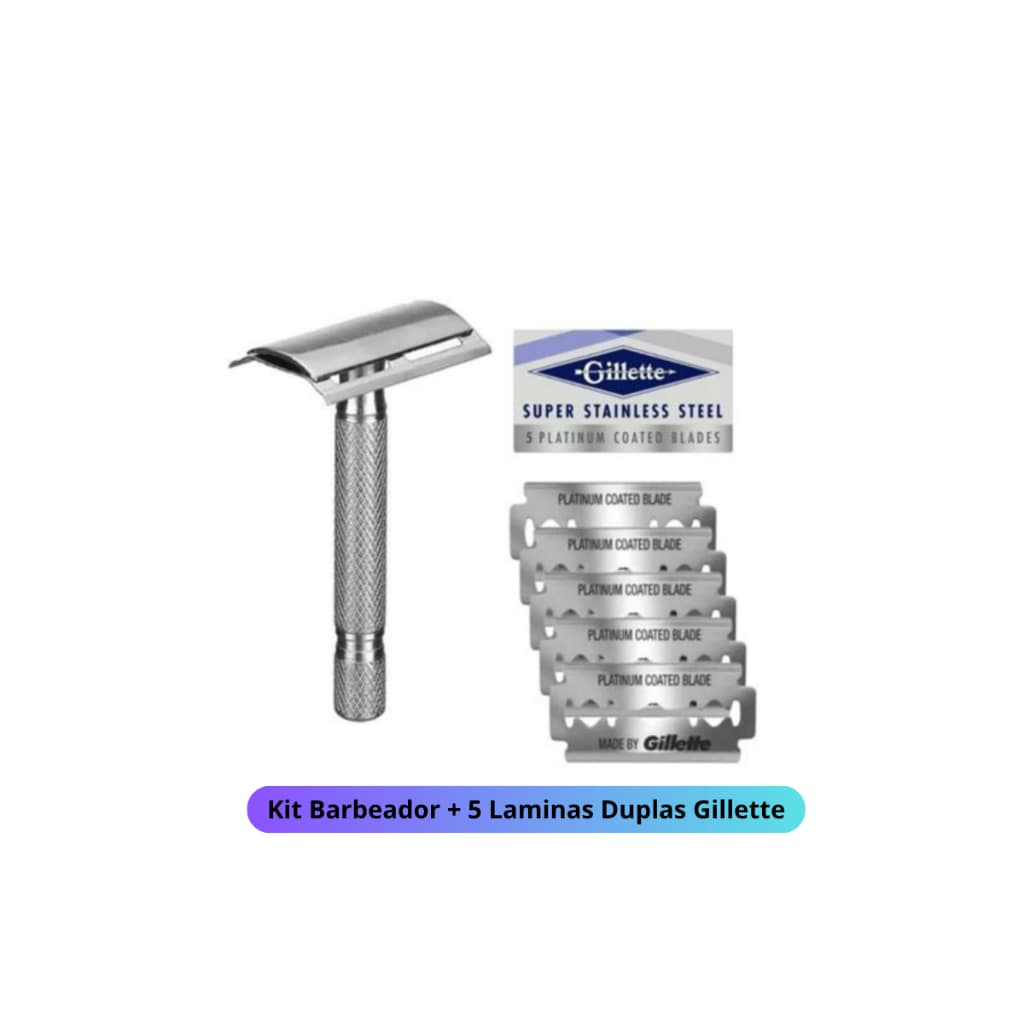 Kit Laminas Gillette Duplas 5 Unidades + Barbeador 1 Unidades Aço inoxidável