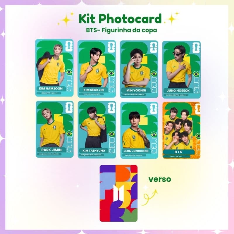 Kit 8 Photocards BTS Brasil Copa do Mundo 2026 - Photocard Fanmade fotos prontas (LEIA A DESCRIÇÃO)