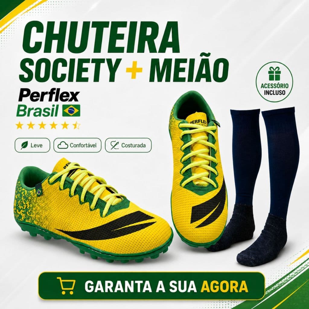 Chuteira Society Adulto e Infantil Perflex Brasil com MEIÃO Colada e Costurada