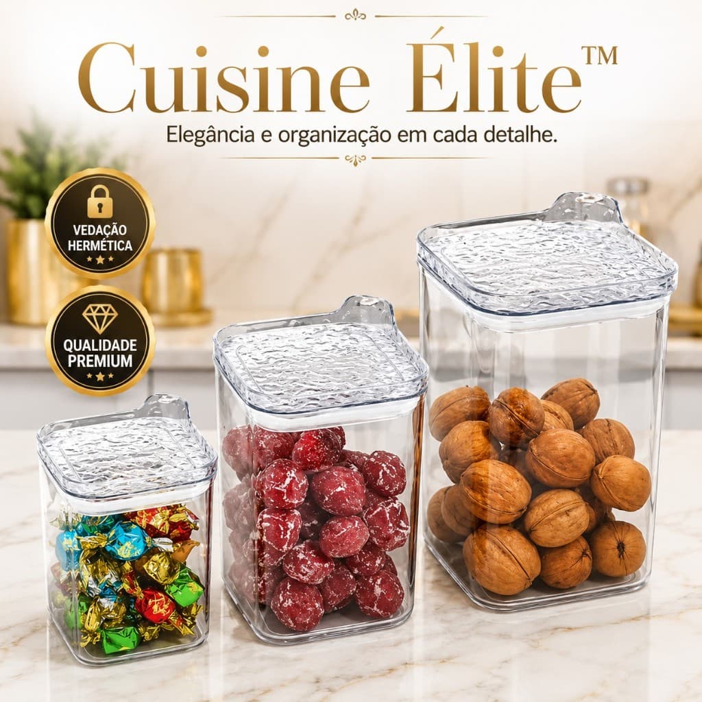 Kit 3 Potes Hermeticos Quadrados Multiuso Vedacao Segura Organizacao Compacta