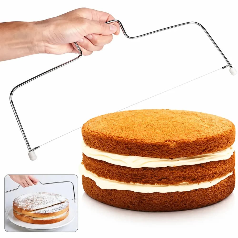 Cortador de Bolo Nivelador Fatiador De Bolos Com Fio Duplo Ajustável Em Inox 33cm