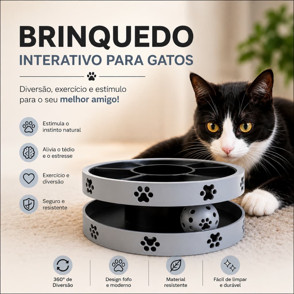 Brinquedo Interativo para Gatos com Bola Giratória e Torre 360°