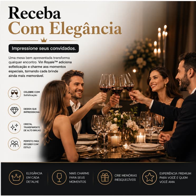 Vin Royale™ Jogo de Taças de Cristal para Vinho 6 Peças 440ml Taças Elegantes Transparentes Design Sofisticado