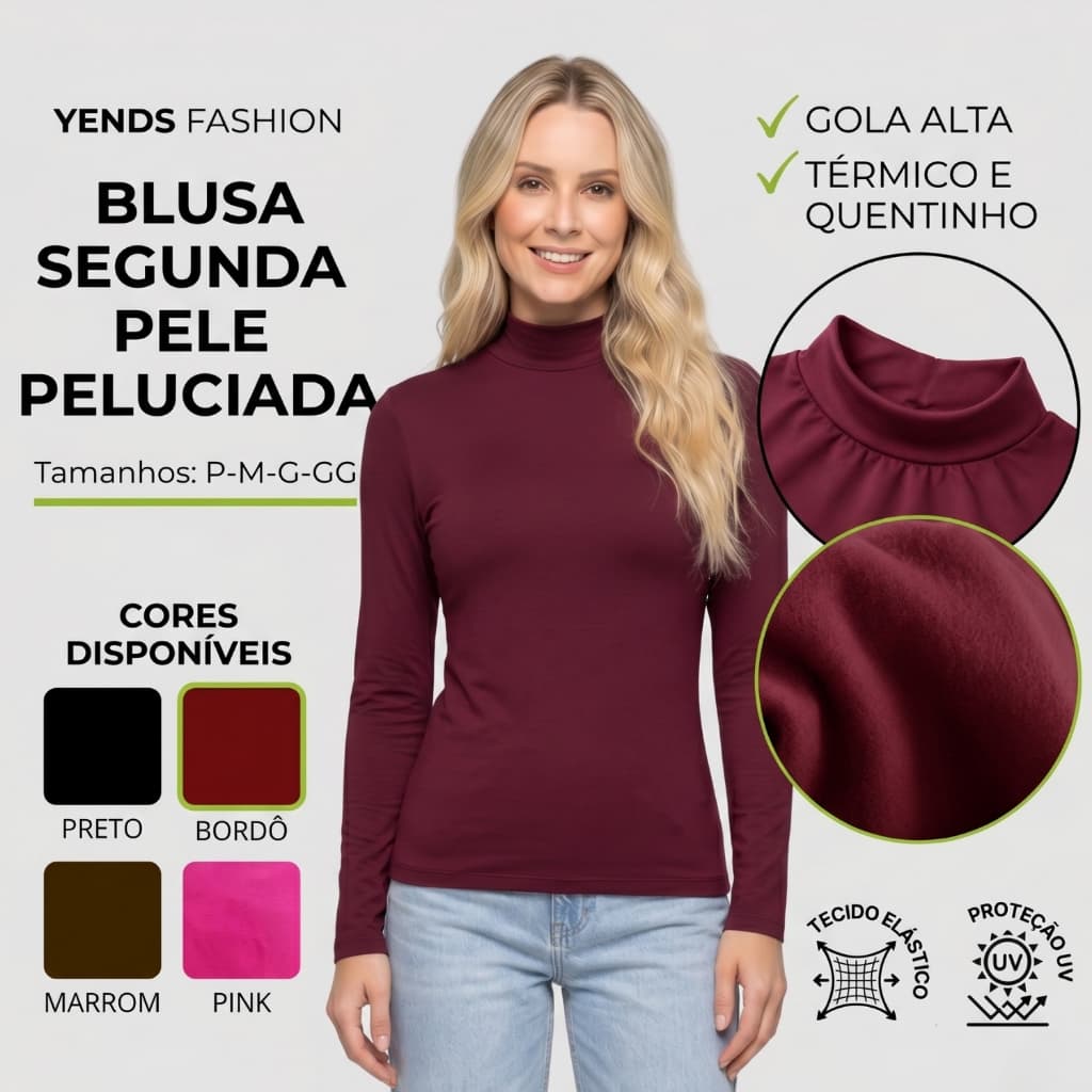 Blusa De Frio Feminina Manga Longa Segunda Pele Termica Felpada Cacharrel Gola Alta Estilosa P Ao GG