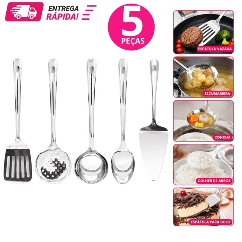 Utensilios De Cozinha Aço Inox Escumadeira Espatula Vazada Colher Arroz Concha Feijão
