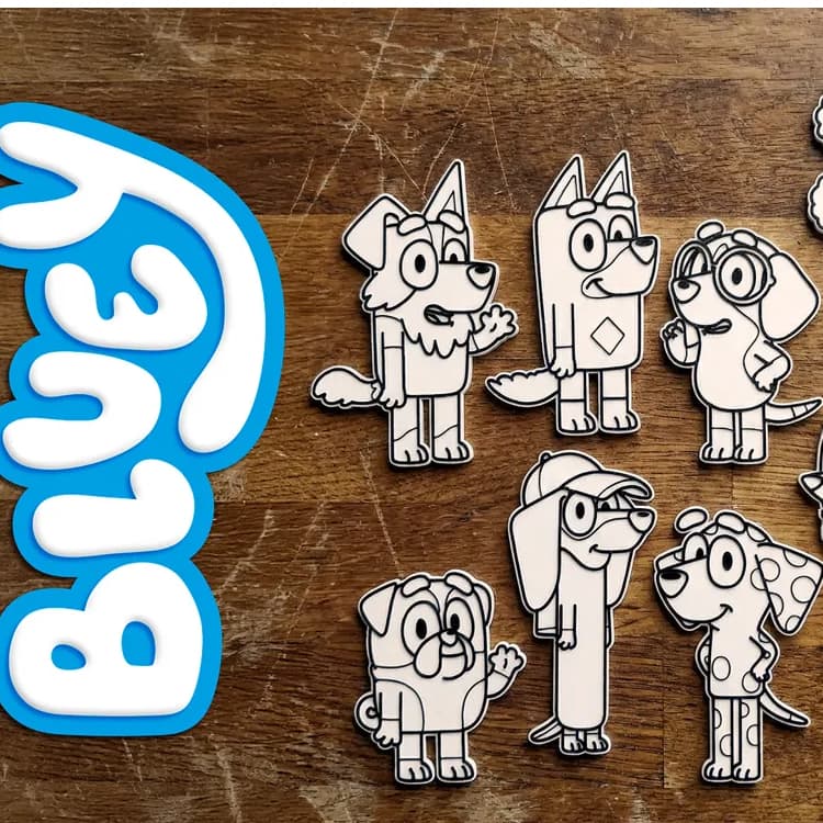 Kit Colorir Bluey 3D • Placa Relevo Pintável + Canetas • Lava e Pinta de Novo • Atividade Infantil
