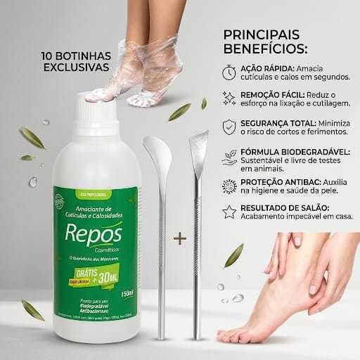 Spa dos Pés Repós - Amaciante  Calos 150ml + Espatula 222 +10 Botinhas + Bisturi  483 Tira Calosidade