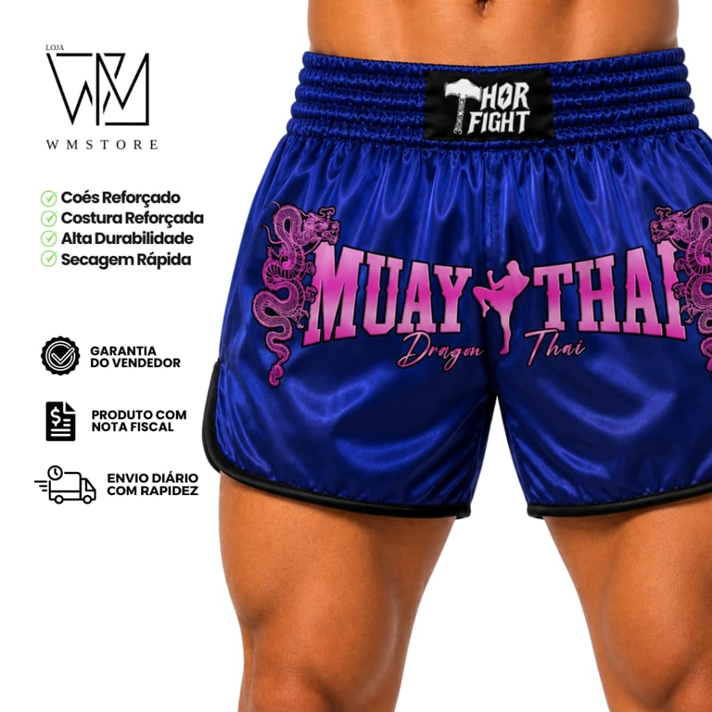 Short Muay Thai Unissex Azul Royal Rosa Fight Wear Profissional Envio Rápido
