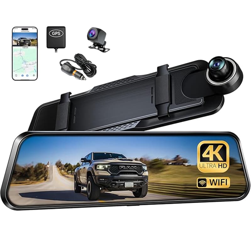 4K Câmera Dash Cam 10Inch Com Tela Sensível Ao Toque Suporta Conexão Wi-Fi GPS Gravar Tanto Frontal Quanto Traseira