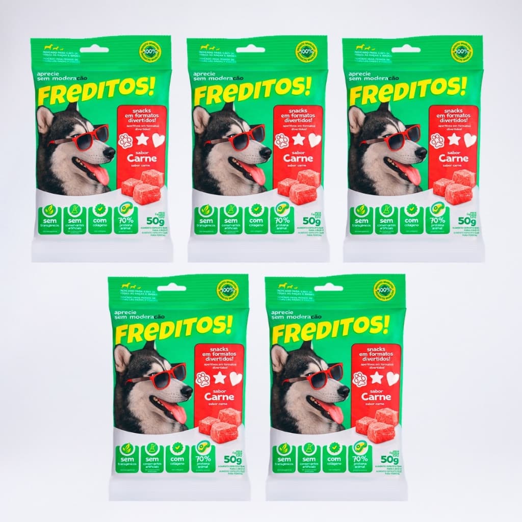 KIT 5 X -Snacks Para Cães Freditos Sabor Carne 50g