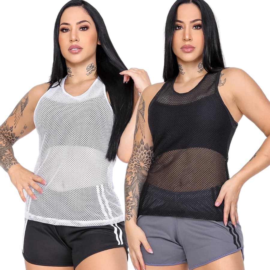 Kit 2 Camisetas Regata Feminina Telinha Premium Fitness para Treino e Academia