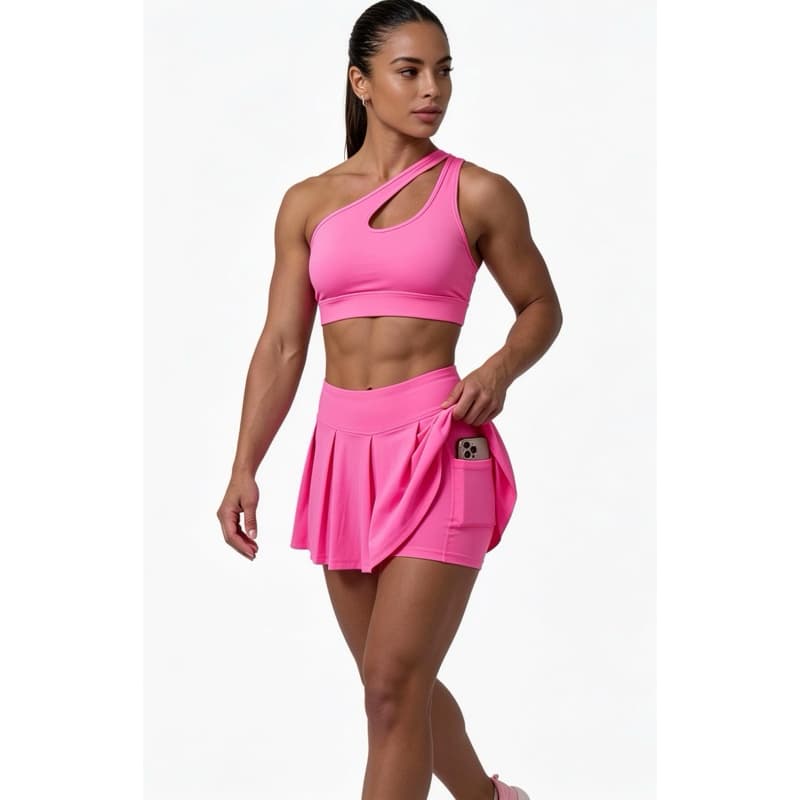 Conjunto Short saia com bolso + Top Gota com bojo removivel suplex academia blogueira