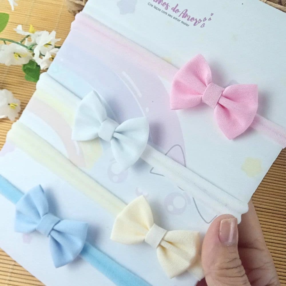Laço Bebê recem nascida kit 4 Faixinhas em tecido Algodão mini 4cm