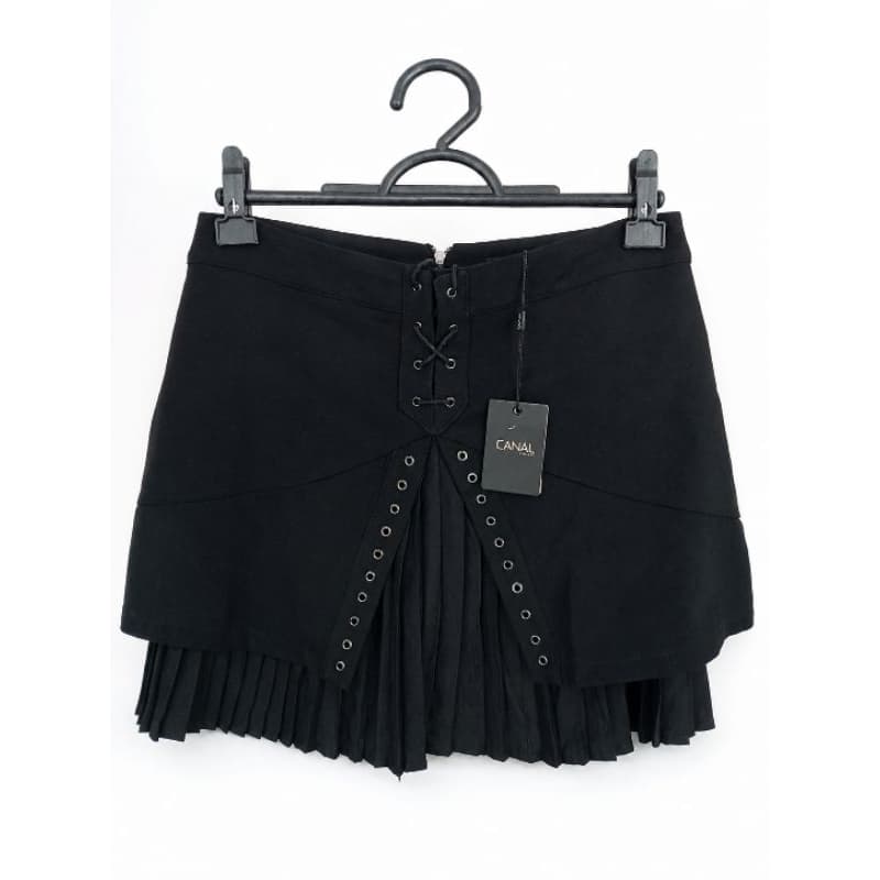 Saia Preta Canal Concept Plissada com Amarração Estilo Corset Tam M
