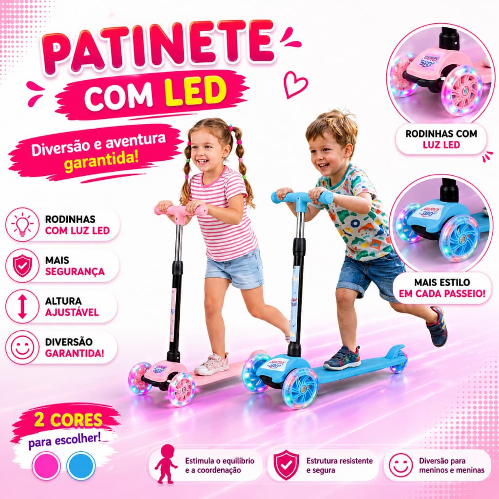 Patinete Dobrável Infantil Rodas Com Led - Castela
