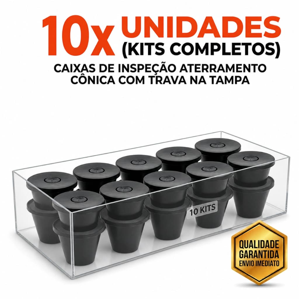 KIT 10x Caixas de Inspeção Aterramento Cônica com trava na tampa
