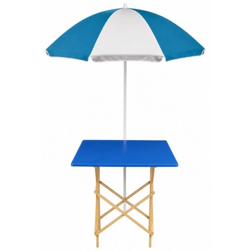 Kit Banca Tripé Desmontável Azul De 1 Metro + Guarda Sol De 1,80 Metro Azul e Prata Para Camelô Ambulante