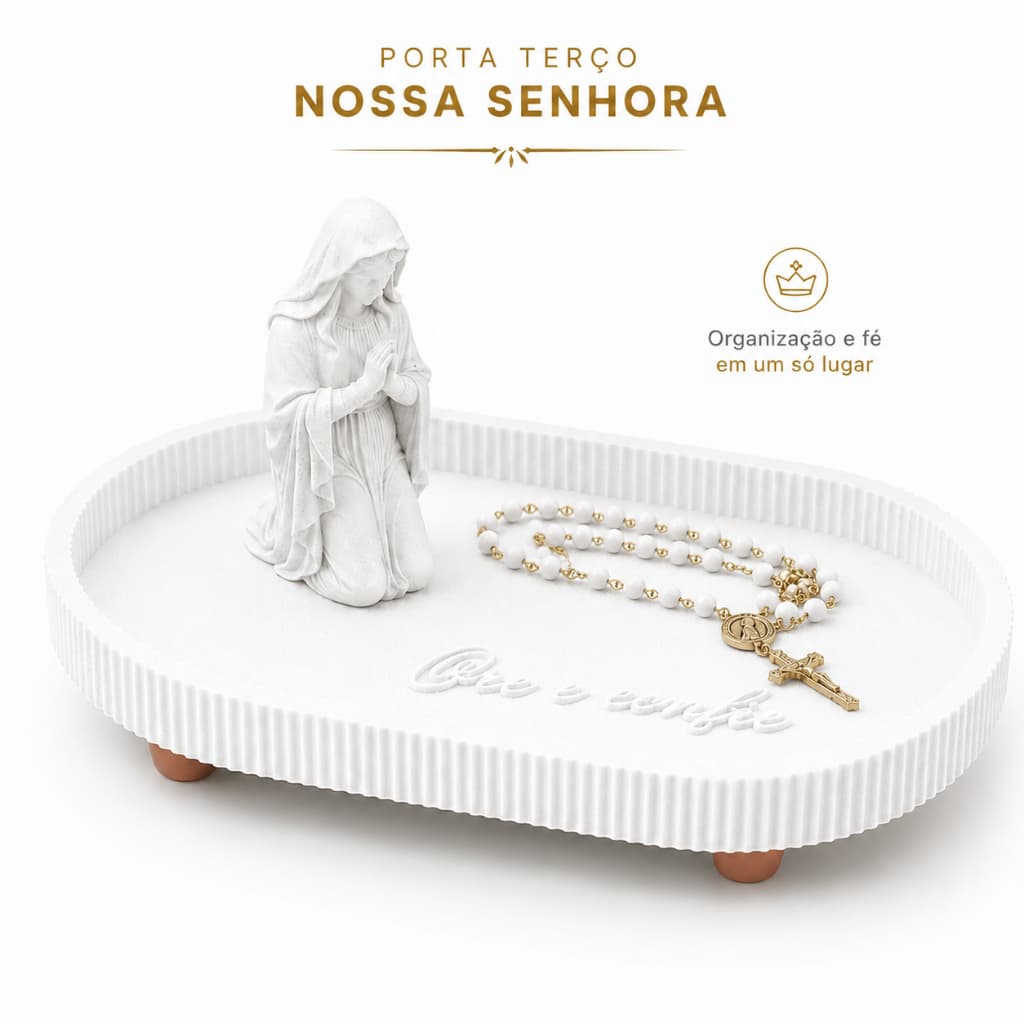 Porta Terço Nossa Senhora Decorativo Com Bandeja Organizador Religioso Premium Fé e Oração