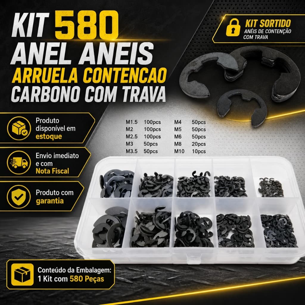 KIT  580 ANEL ANEIS ARRUELA CONTENCAO CARBONO COM TRAVA