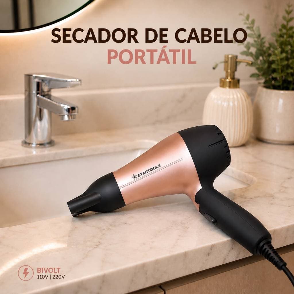 Secador De Cabelo Portátil Bivolt 1200W Compacto Dobrável Secagem Rápida Ideal Viagem