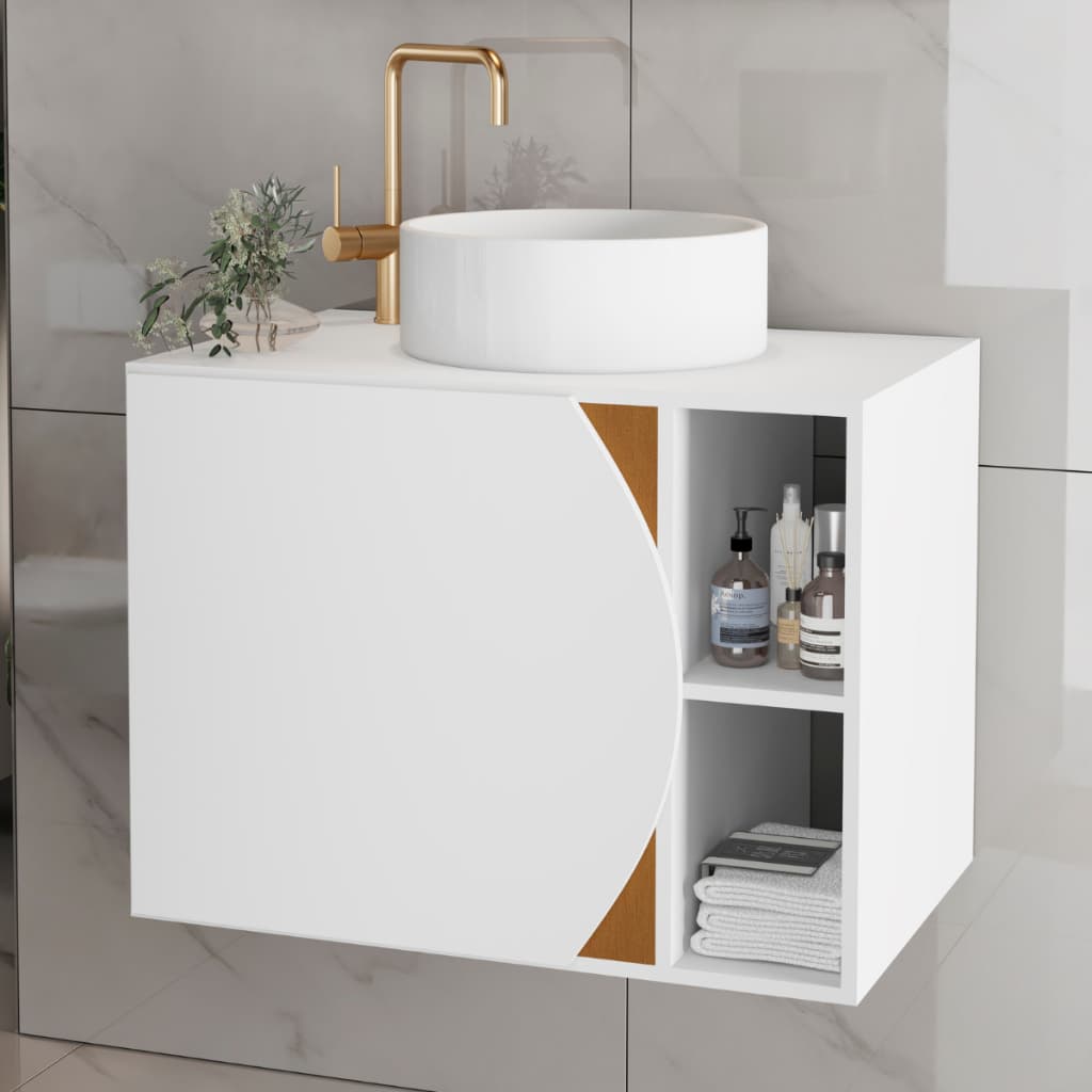 Gabinete de Banheiro Armário com Cuba 60 cm Com Porta e Nichos Moderna Carolina