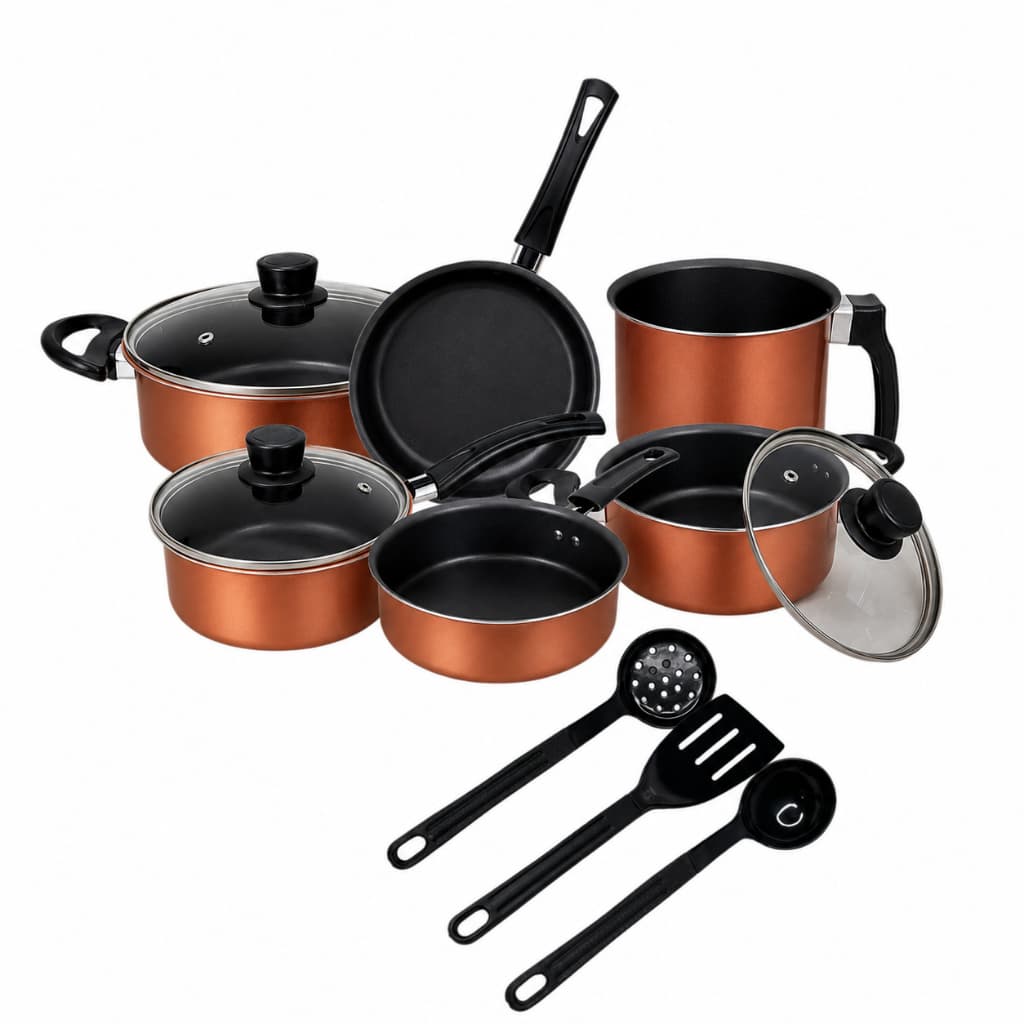 Jogo Panela Caçarola Conjunto Kit 9 Pçs Antiaderente Tampa Vidro Teflon